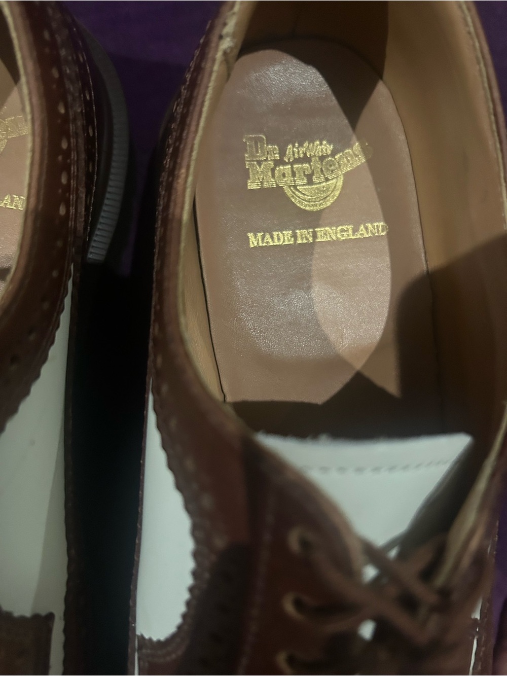 Doc-Martens (Made in England) Two-Tone Brown and White Wingtip  
Dress Shoes - Picture 7 of 7